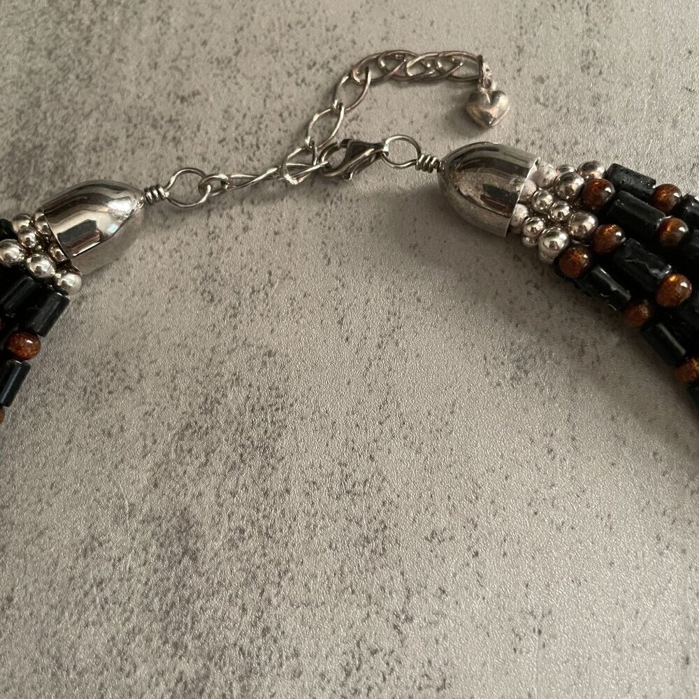 Jay King Desert Rose Trading Black Gold Coral Bead 8-Stand .925 Necklace RARE - Picture 6 of 6